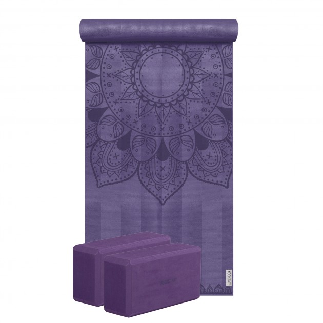 Yoga-Set Starter Edition - harmonic mandala (Yogamatte + 2 Yogablöcke) aubergine