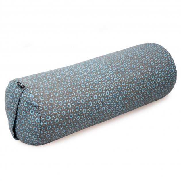 Yoga bolster - round - vintage - cotton taupe/turquoise