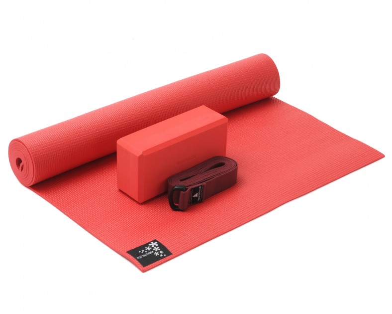 Yoga set kick it - one (yoga mat + yoga block + yoga belt) fire red