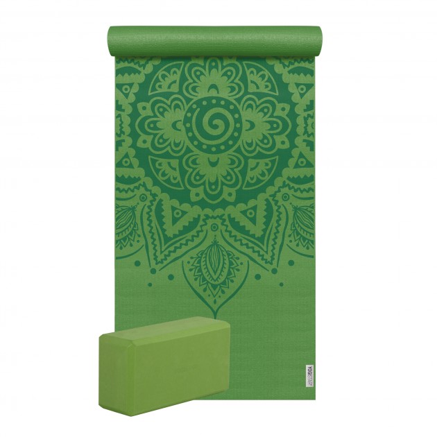 Yoga-Set Starter Edition - spiral mandala (Yogamatte + 1 Yogablock) kiwi